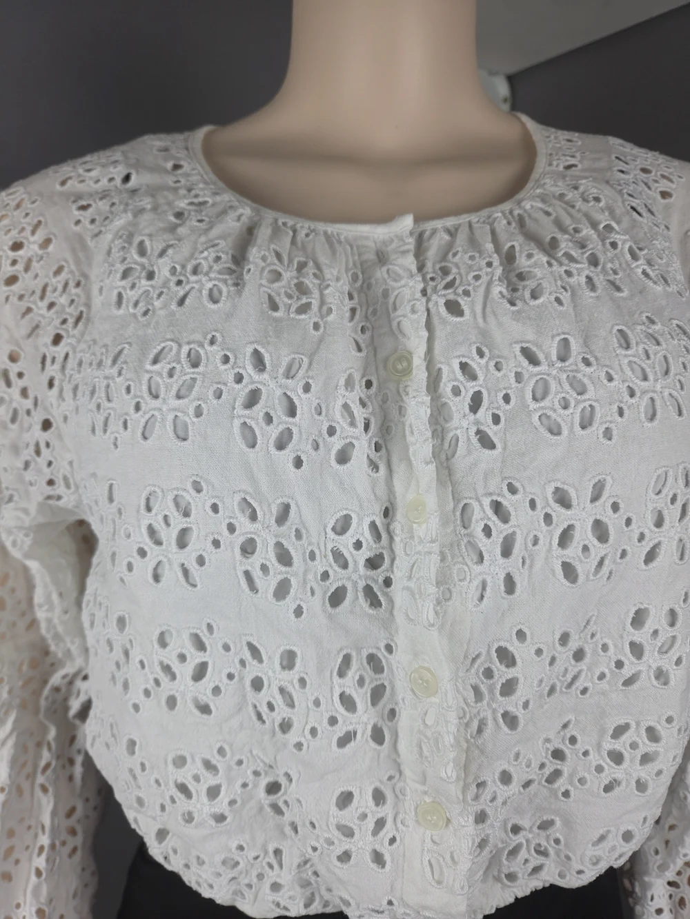 Women’s White Eyelet Button-Front Blouse